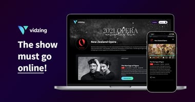 Text the show must go online! NZ Opera Vidzing channel inside a laptop